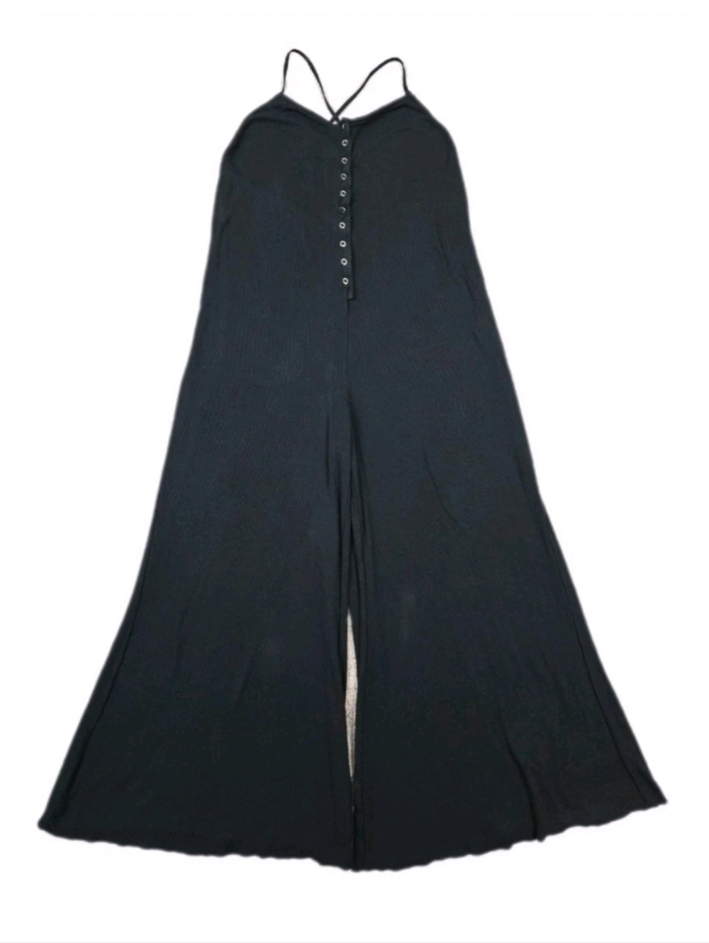 Anthropologie Jumpsuit Black Wide Baggy Leg Stretchy Sleeveless Button Front